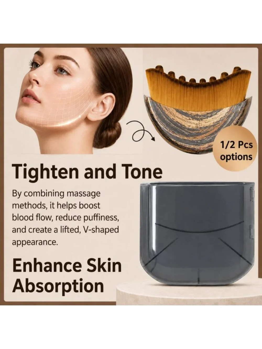 2 Pack Facial Contour Brushes - Ergonomic Face Massage Tools for All Skin Types